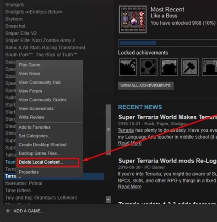 How do I delete local content on Steam 2021?